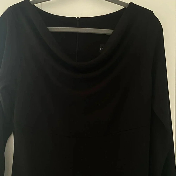 Staples Long Sleeve Stretchy Black Dress Scoop Neck Back Zipper - Picture 3 of 7